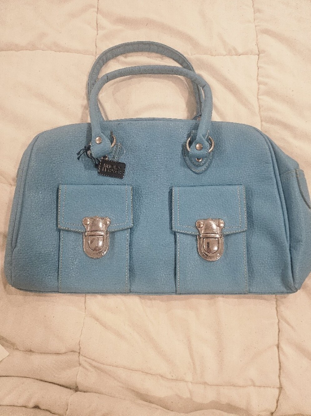 Bijou Terner Turquoise Pebbled Leather Satchel Handbag - New
